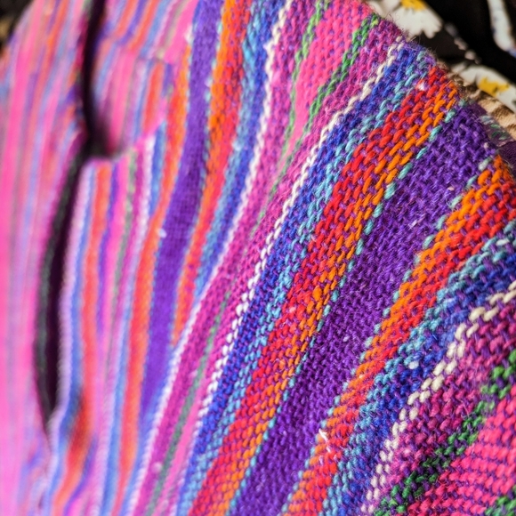 Vintage 1970s Purple Stripe Woven Boho Top Shirt M Retro Pink Bohemian VTG - Picture 3 of 4